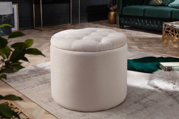 Sitzhocker mit Stauraum Ø 50 cm Beige aus Samt Metall
