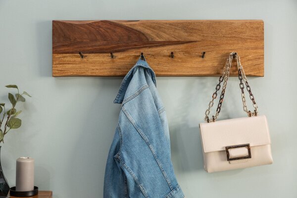 Wandgarderobe Sheesham Holz massiv 80 cm lang 6 Haken
