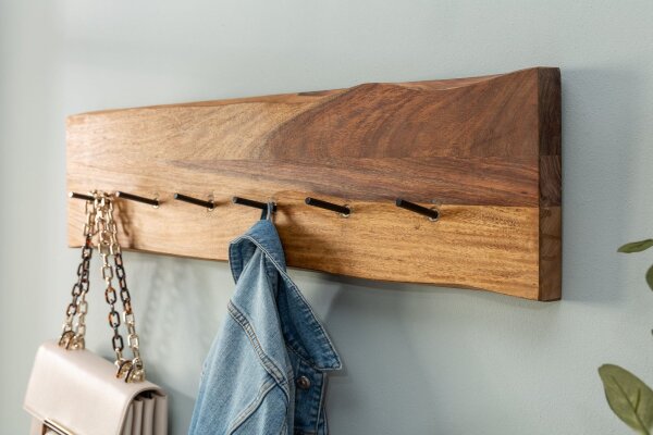 Wandgarderobe Sheesham Holz massiv 80 cm lang 6 Haken