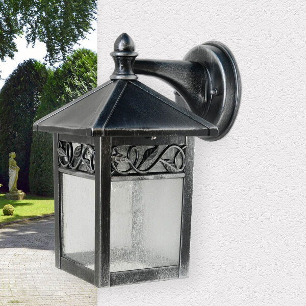 Applique murale extérieure rustique Lanterne Aluminium Noir Cour Porte dentrée IP44