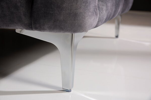 Pouf velours métal Chesterfield gris argenté L : 92 cm