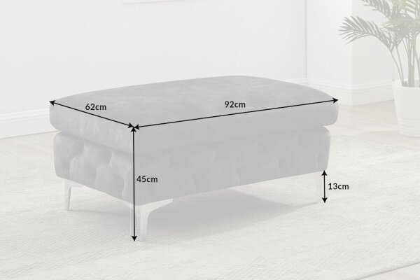 Pouf velours métal Chesterfield gris argenté L : 92 cm