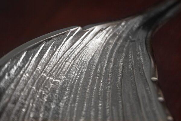 Dekoschale Metall L: 64 cm in Silber Blatt Design Handarbeit