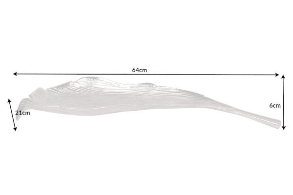 Dekoschale Metall L: 64 cm in Silber Blatt Design Handarbeit