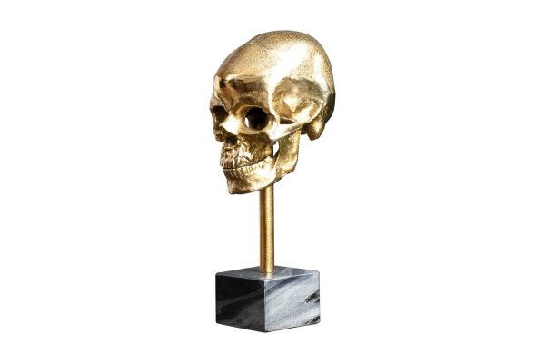 Statue décorative Tête de mort en or noir H : 35 cm Métal Marbre