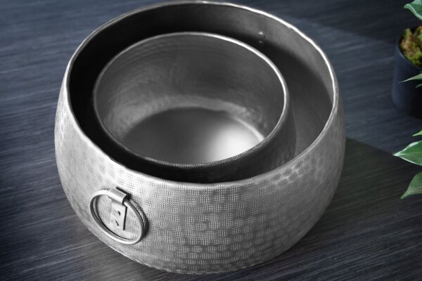 Übertopf 2er Set Metall Handarbeit Hammerschlag in Silber