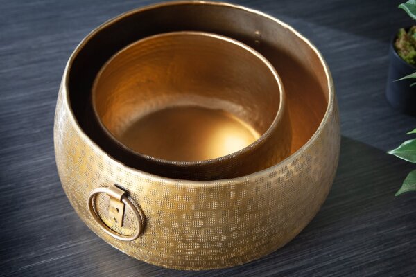 Übertopf 2er Set Metall in Gold Handarbeit Hammerschlag