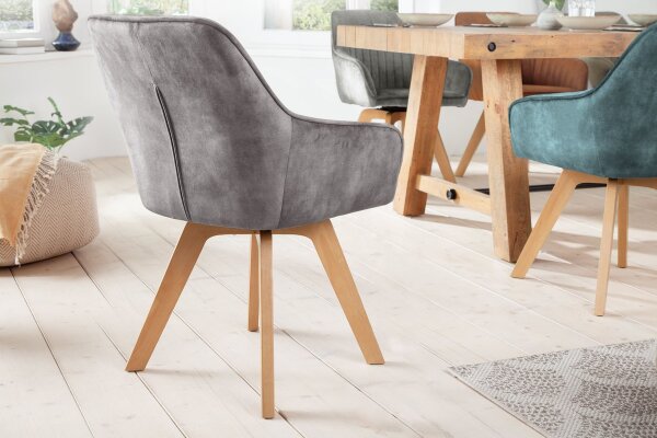 Chaise pivotante Gris Naturel sans roulettes Rétro avec accoudoirs Velours Bois
