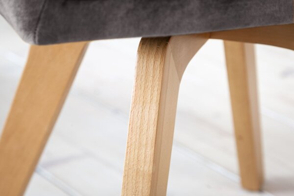 Chaise pivotante Gris Naturel sans roulettes Rétro avec accoudoirs Velours Bois