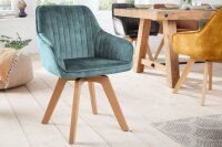 Bürostuhl drehbar Samt Holz in Petrol Natur Retro...
