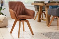 Drehstuhl ohne Rollen Stoff Holz Retro Braun LIVORNO
