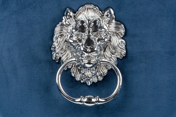 Esszimmerstuhl Blau Silber Barock aus Samt Metall mit Griff