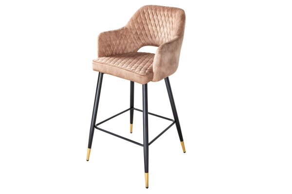 Tabouret de bar velours métal gris noir or rétro