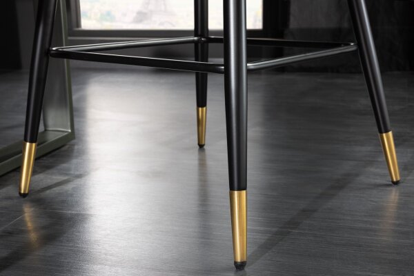 Tabouret de bar velours métal gris noir or rétro