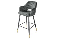Tresenstuhl Samt Metall Retro in Schwarz Gr&uuml;n-Grau