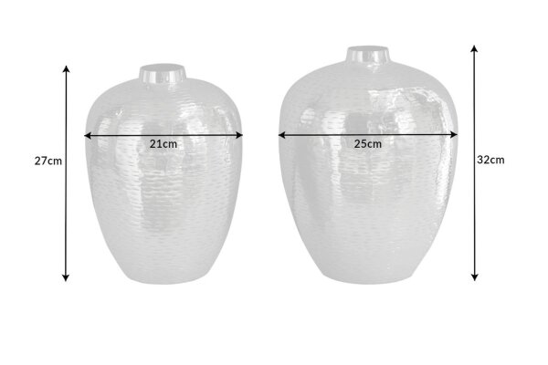 Dekovase 2er Set Hammerschlag Metall Unikat in Silber