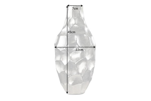 Dekovase in Silber Hammerschlag 45 cm hoch Metall Handarbeit