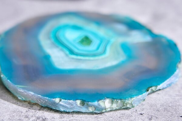 Set de 4 soucoupes en agate bleu-vert, travail manuel unique