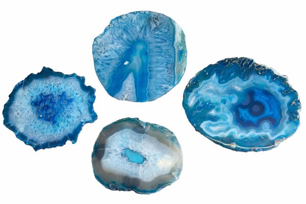 Set de 4 rondelles dagate en bleu, travail manuel unique