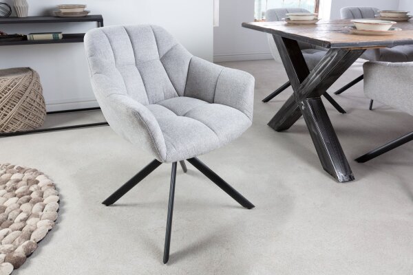 Chaise pivotante sans roulettes gris noir en tissu métal rétro
