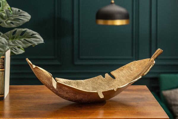 Deko Schale in Gold 62 cm lang aus Metall Handarbeit