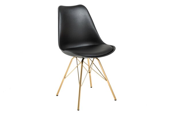 Chaise de salle à manger noir or sans accoudoirs similicuir métal