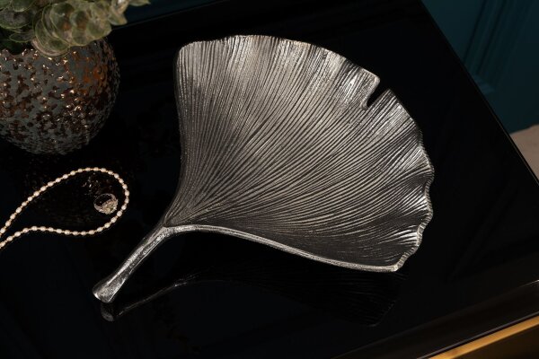 Dekoschale Silber aus Metall Handarbeit L: 33 cm Ginko Design