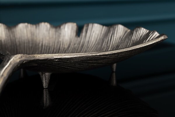 Dekoschale Silber aus Metall Handarbeit L: 33 cm Ginko Design