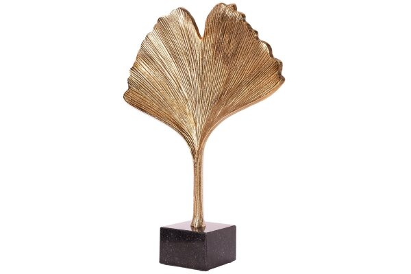 Dekostatue Metall Asiatisch 34cm Gold Ginko Design Handarbeit