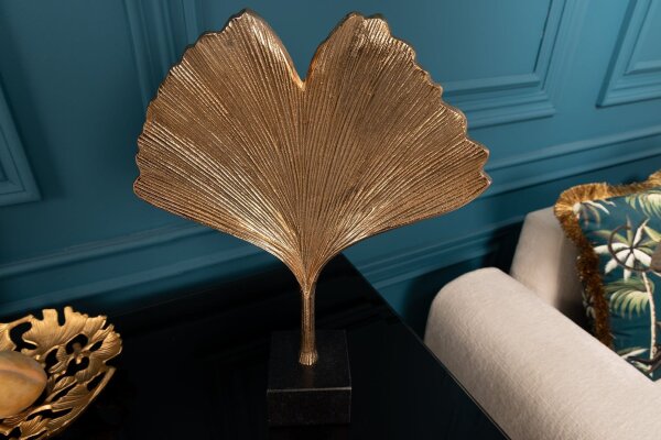 Dekostatue Metall Asiatisch 34cm Gold Ginko Design Handarbeit