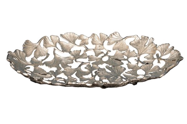 Dekoschale in Silber aus Metall 50 cm lang Ginko Design