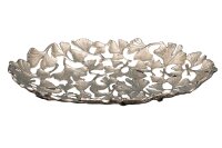 Deko Schale Metall Handarbeit 40 cm lang in Silber Ginko