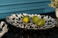 Deko Schale Metall Handarbeit 40 cm lang in Silber Ginko
