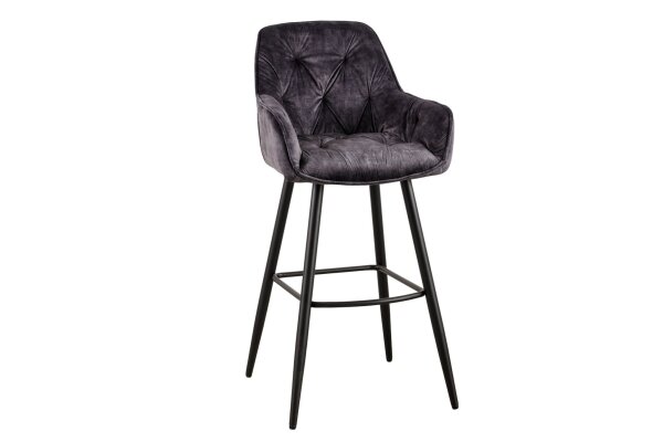 Tresenstuhl Chesterfield aus Samt Metall in Grau Schwarz