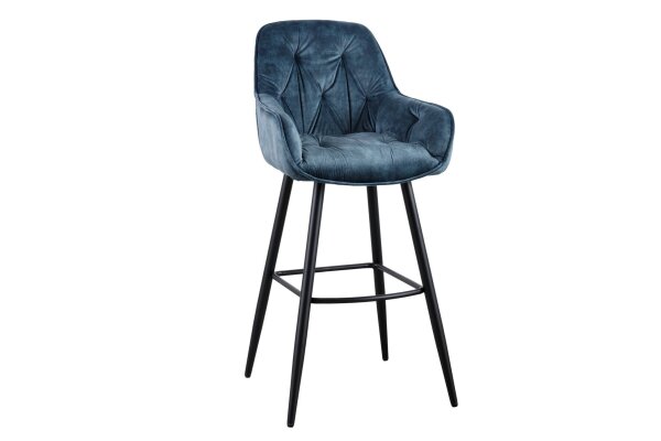 Tabouret de bar tissu métal pétrole noir Chesterfield