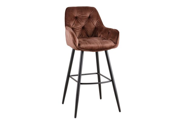 Chaise de bar avec dossier Tissu Métal marron noir Chesterfield