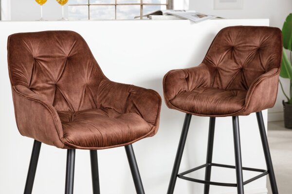 Chaise de bar avec dossier Tissu Métal marron noir Chesterfield