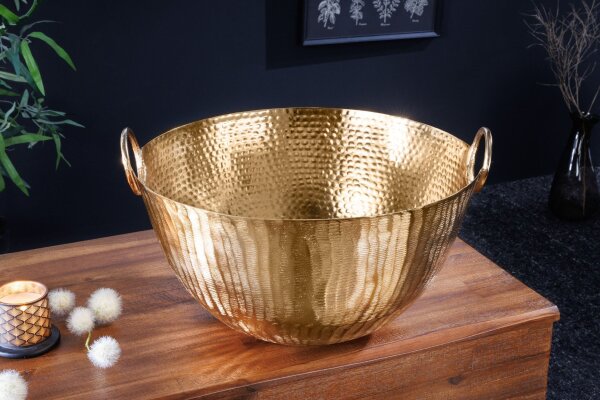 Dekoschale rund Ø 25 cm Hammerschlag in Gold Handarbeit