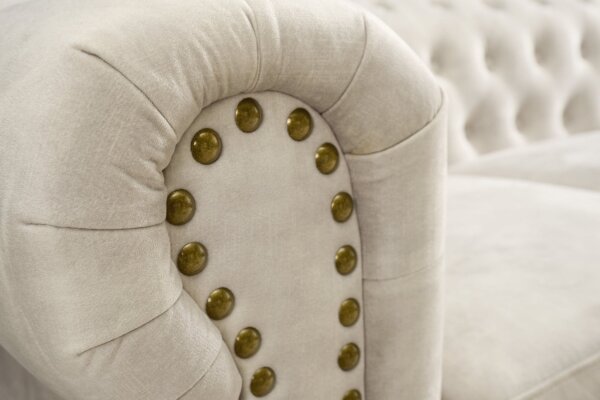 Sessel Samt Holz in Creme Beige Braun B: 110 cm Chesterfield