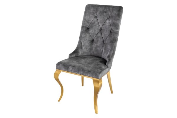 Chaise de salle à manger Gris Or Chesterfield baroque velours