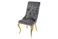 Esszimmerstuhl Grau Gold Chesterfield Barock Samtbezug