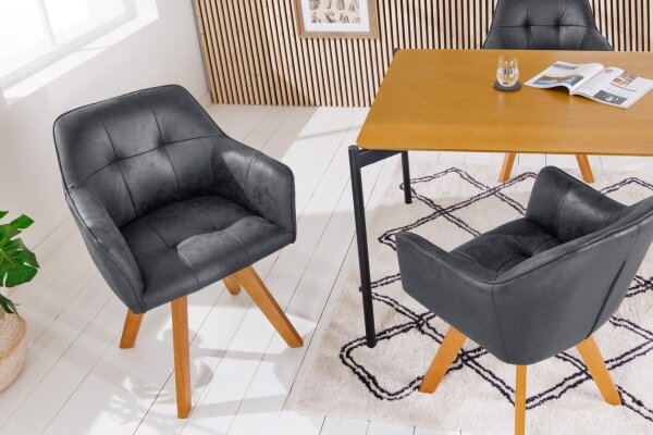 Chaise pivotante sans roulettes Gris Naturel Velours Bois avec accoudoirs