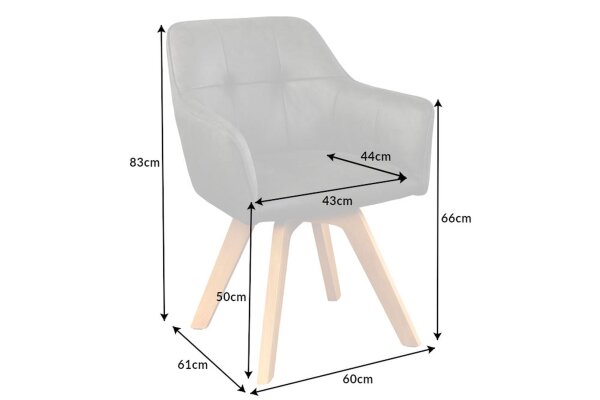 Chaise pivotante sans roulettes Gris Naturel Velours Bois avec accoudoirs
