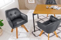 Drehstuhl ohne Rollen Grau Natur Samt Holz mit Armlehne