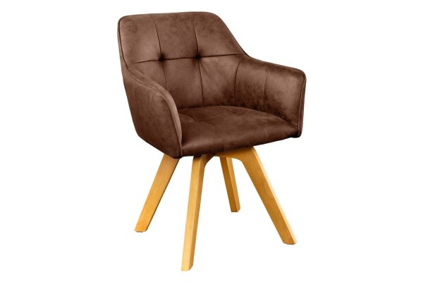 Chaise pivotante Marron Naturel en tissu bois sans roulettes avec accoudoirs