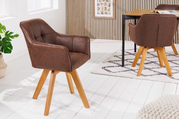 Chaise pivotante Marron Naturel en tissu bois sans roulettes avec accoudoirs