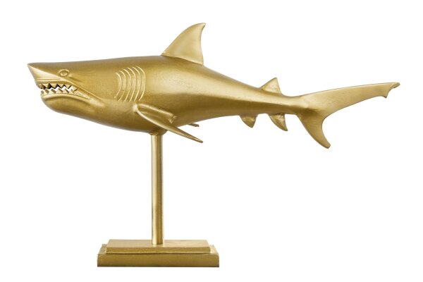 Deko Statue Metall Hai Fisch in Gold 68 cm lang Handarbeit
