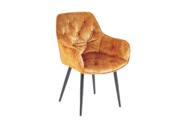 Chaise avec accoudoirs Chesterfield jaune noir en velours métal