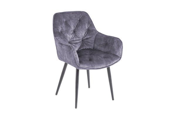 Chaise de salle à manger Gris Noir Velours Métal Chesterfield
