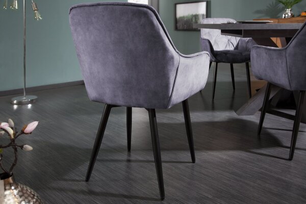Chaise de salle à manger Gris Noir Velours Métal Chesterfield